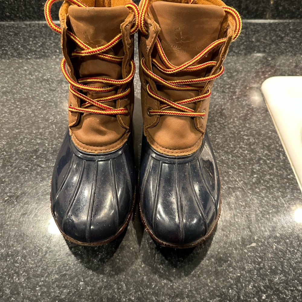 Field & Stream Brown and Navy Duck Boots with Red Laces